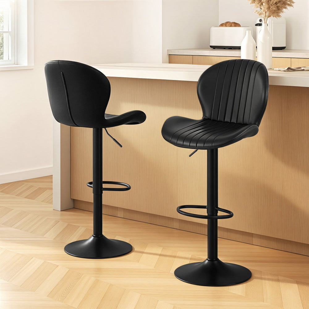 Artiss 2x Bar Stools Kitchen Swivel Gas Lift Counter Chair Shell Leather Black - Homecoze