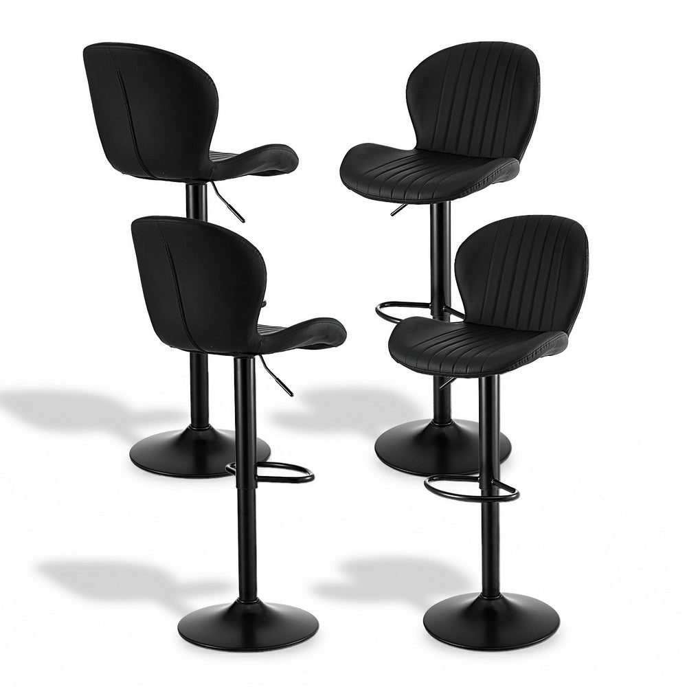 Artiss 4x Bar Stools Kitchen Swivel Gas Lift Counter Chair Shell Leather Black - Homecoze
