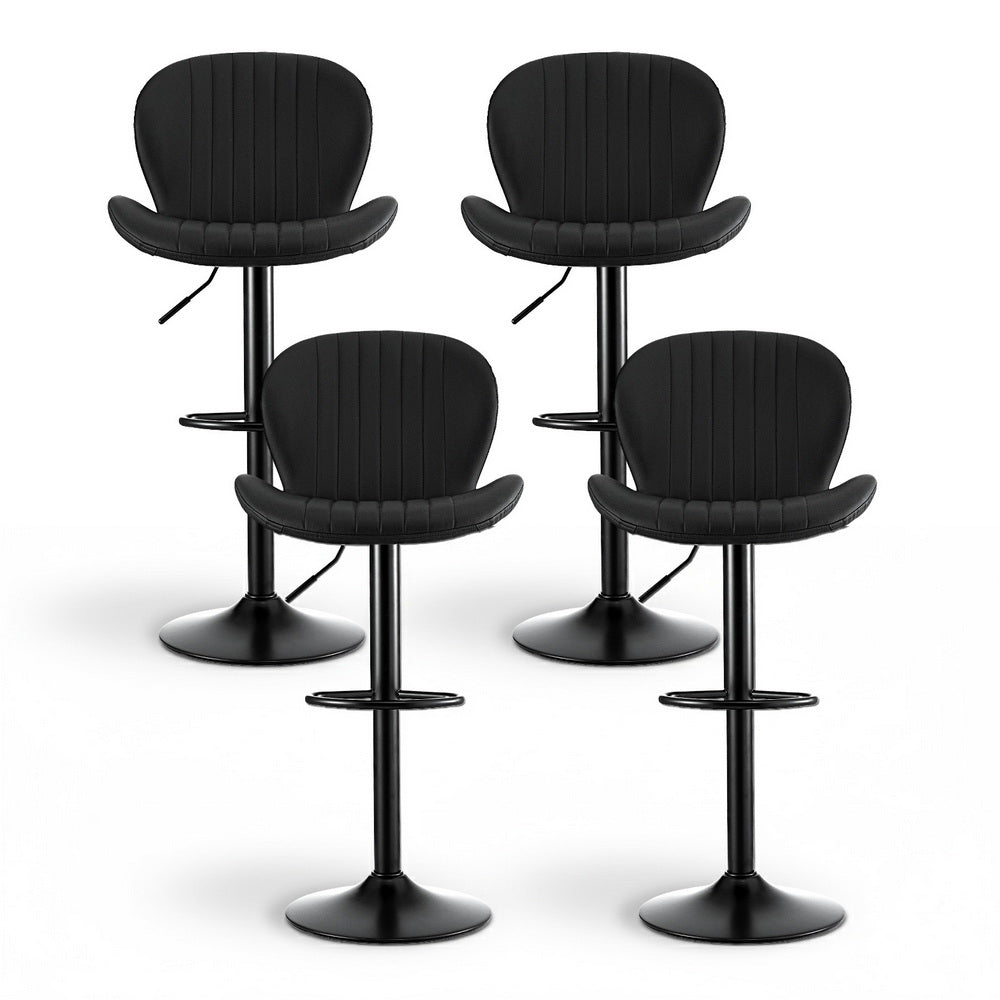 Artiss 4x Bar Stools Kitchen Swivel Gas Lift Counter Chair Shell Leather Black - Homecoze