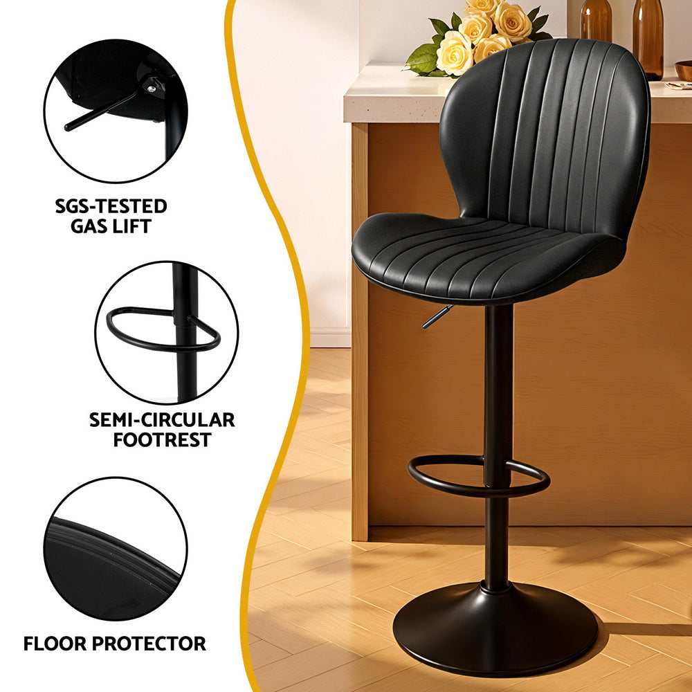 Artiss 4x Bar Stools Kitchen Swivel Gas Lift Counter Chair Shell Leather Black - Homecoze