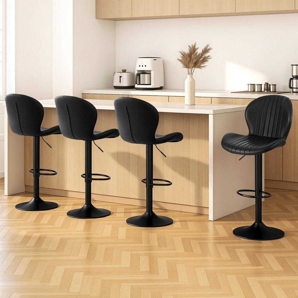 Artiss 4x Bar Stools Kitchen Swivel Gas Lift Counter Chair Shell Leather Black - Homecoze