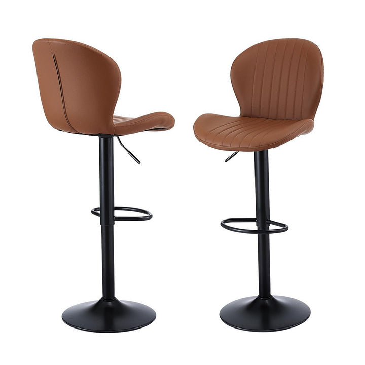 Artiss 2x Bar Stools Kitchen Swivel Gas Lift Counter Chair Shell Leather Brown - Homecoze