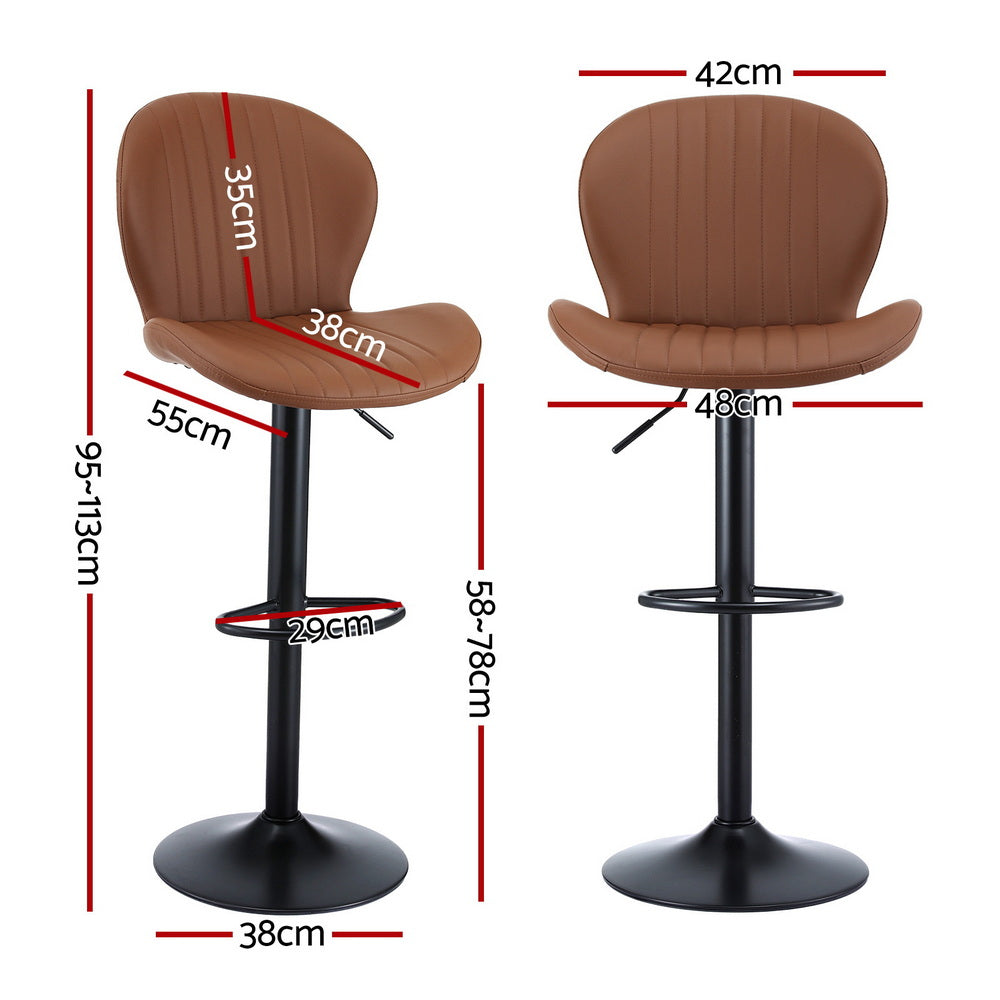 Artiss 2x Bar Stools Kitchen Swivel Gas Lift Counter Chair Shell Leather Brown - Homecoze