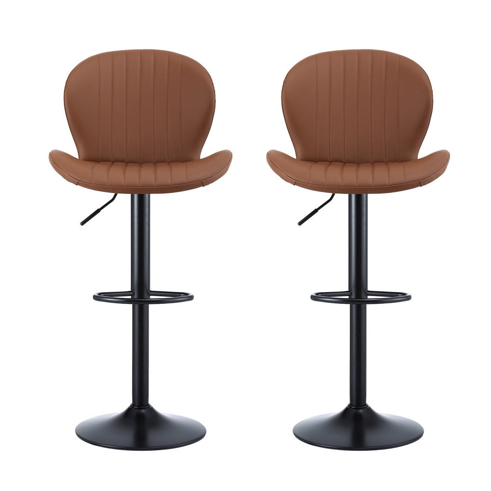 Artiss 2x Bar Stools Kitchen Swivel Gas Lift Counter Chair Shell Leather Brown - Homecoze