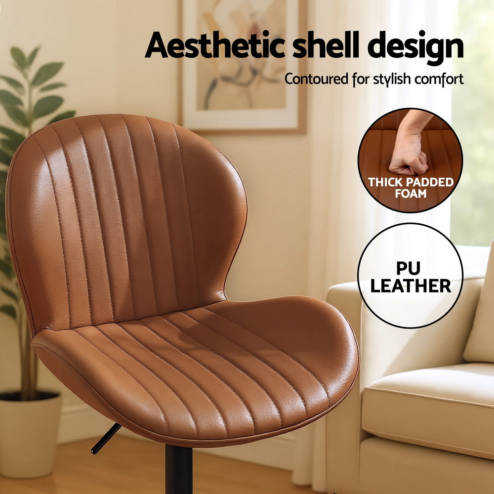 Artiss 2x Bar Stools Kitchen Swivel Gas Lift Counter Chair Shell Leather Brown - Homecoze