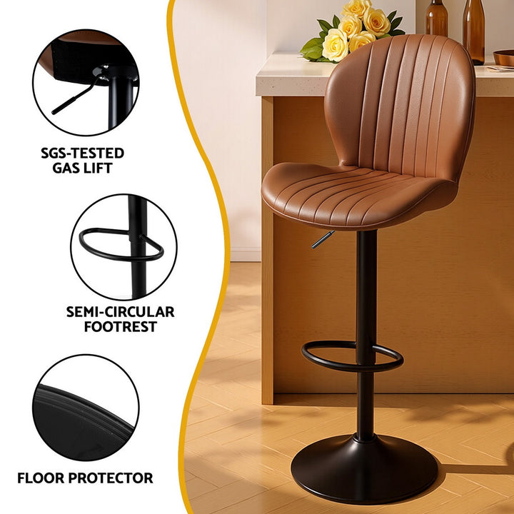 Artiss 2x Bar Stools Kitchen Swivel Gas Lift Counter Chair Shell Leather Brown - Homecoze