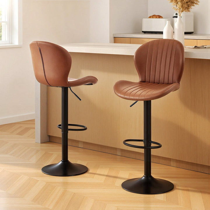 Artiss 2x Bar Stools Kitchen Swivel Gas Lift Counter Chair Shell Leather Brown - Homecoze