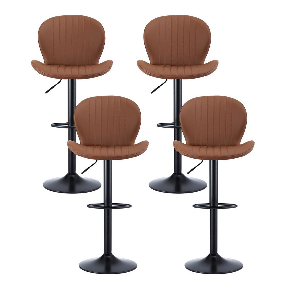 Artiss 4x Bar Stools Kitchen Swivel Gas Lift Counter Chair Shell Leather Brown - Homecoze