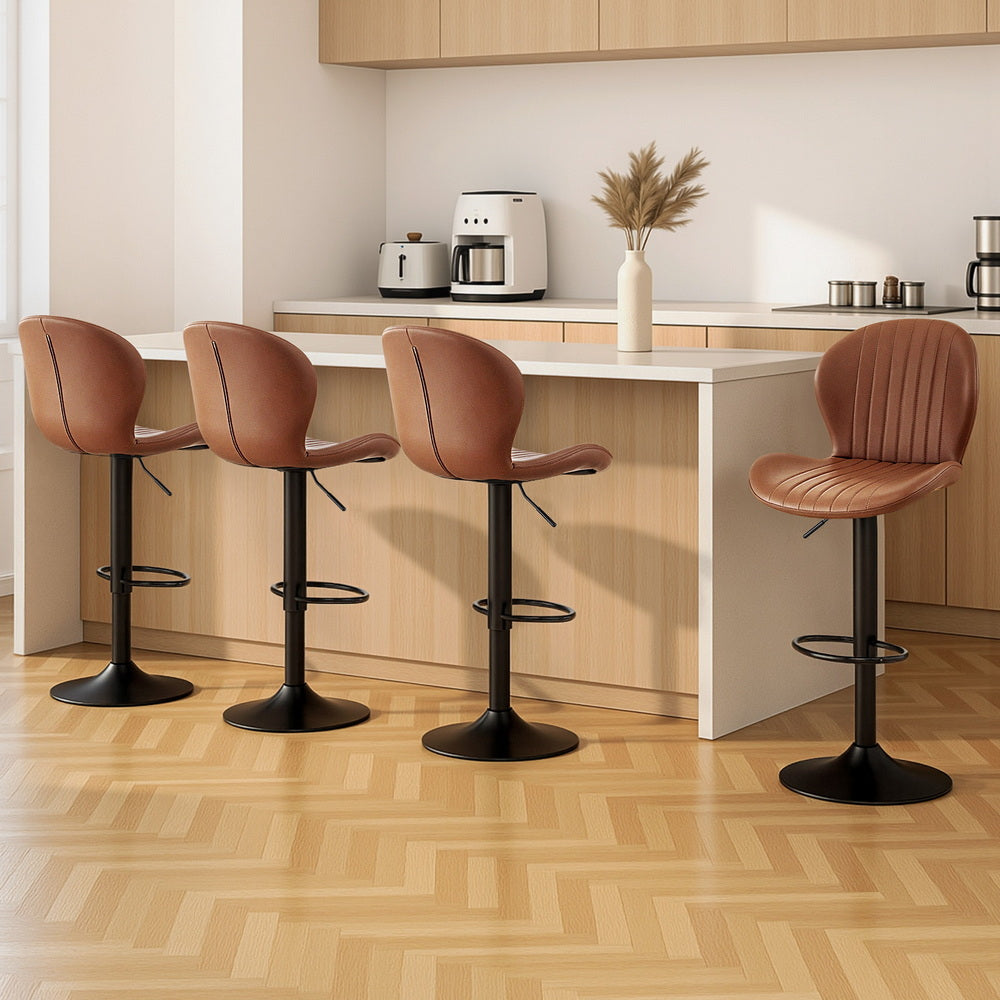 Artiss 4x Bar Stools Kitchen Swivel Gas Lift Counter Chair Shell Leather Brown - Homecoze