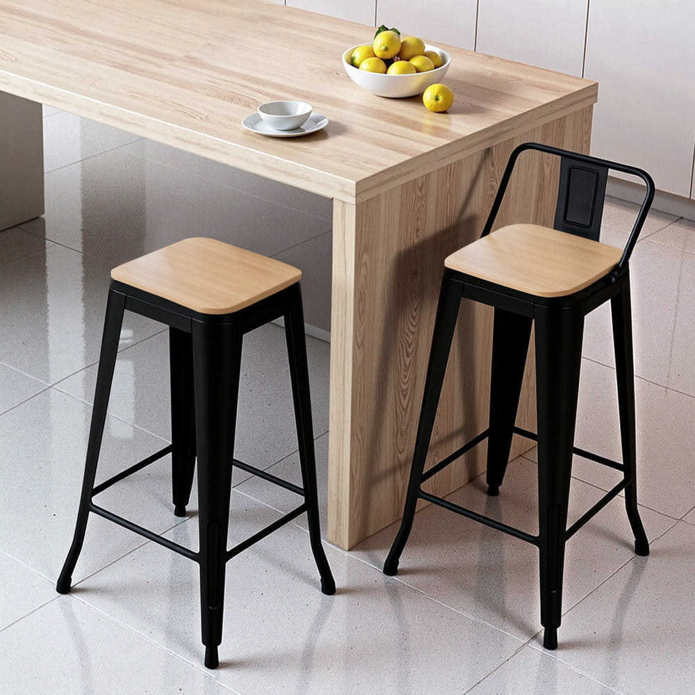 Elliot (Set of 2) Café Bar Stools 77cm - Black - Homecoze