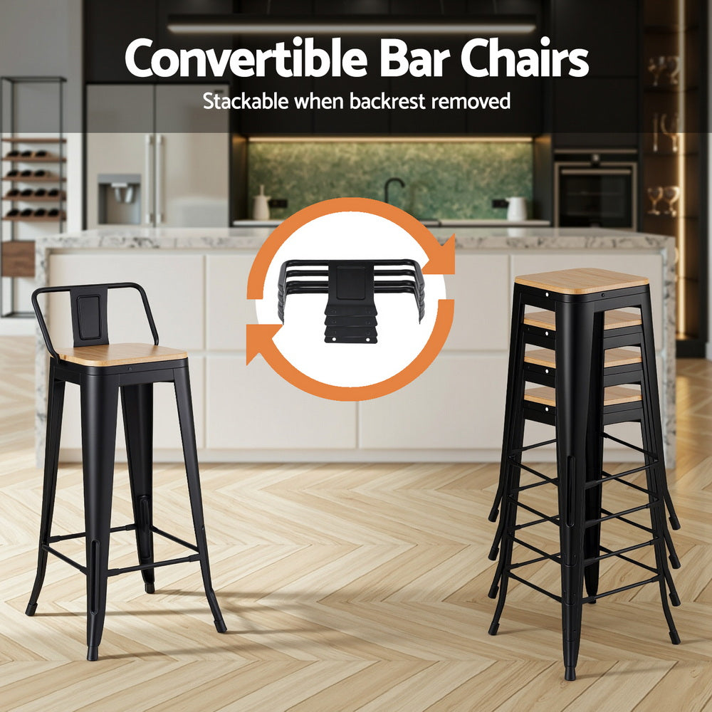 Elliot (Set of 4) Café Bar Stools 77cm - Black - Homecoze