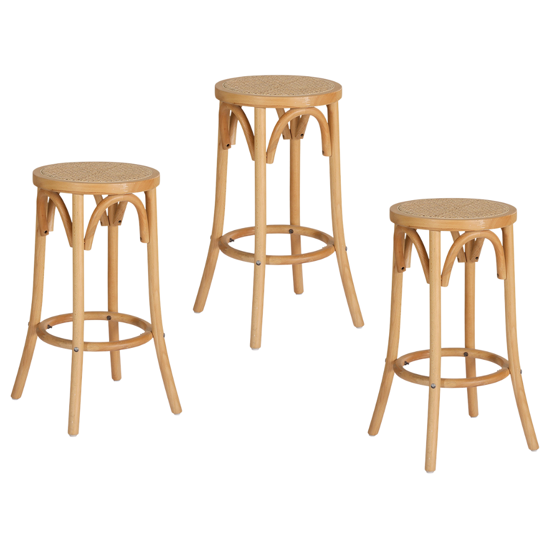 Lola (Set of 3) Rattan Bar Stools 65cm - Homecoze
