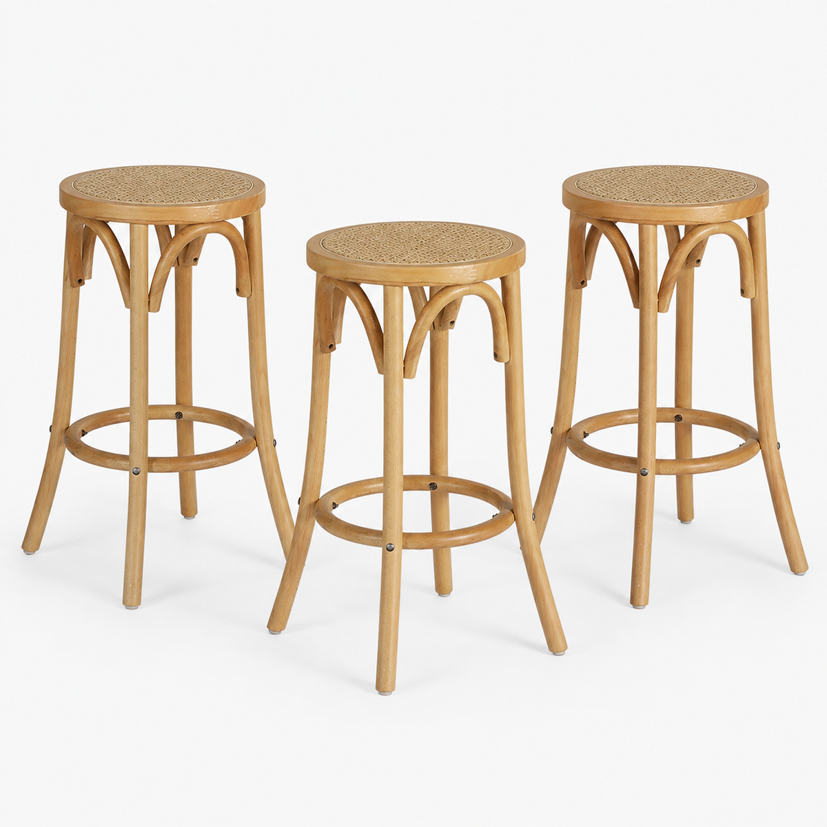 Lola (Set of 3) Rattan Bar Stools 65cm - Pine