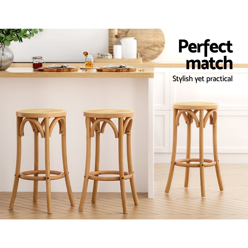Lola (Set of 3) Rattan Bar Stools 65cm - Pine