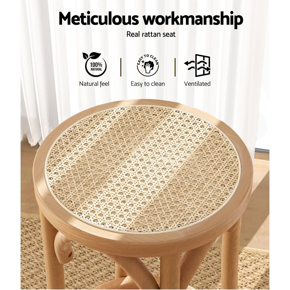 Lola (Set of 3) Rattan Bar Stools 65cm - Pine