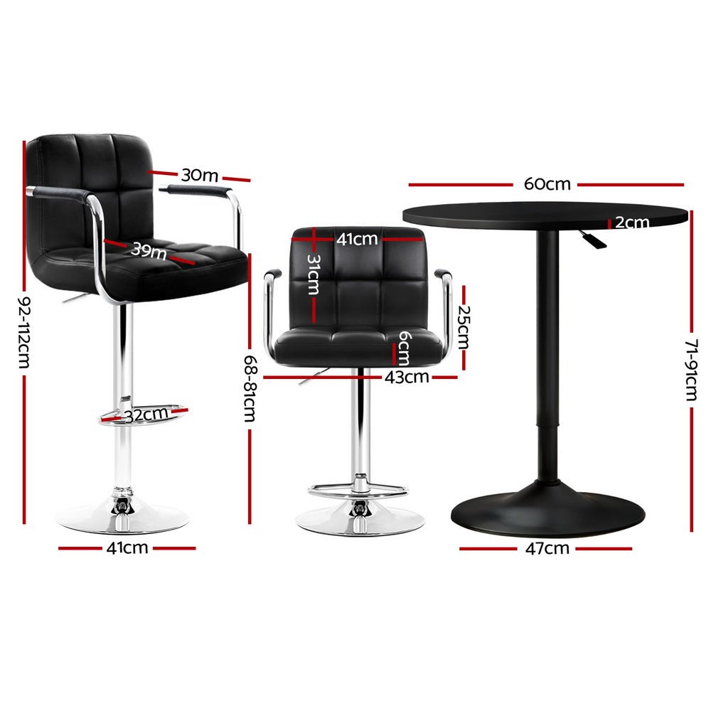 Lucy 3PC Bar Table & Stool Set - Black - Homecoze