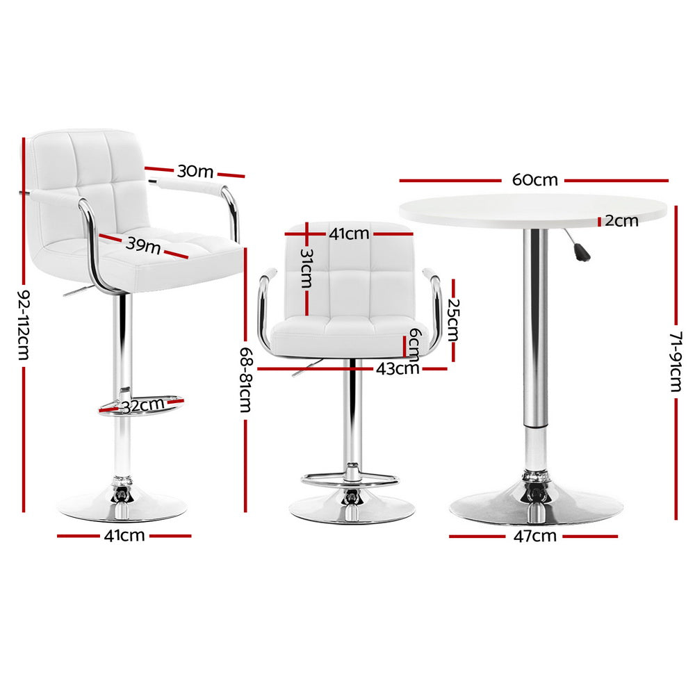 Lucy 3PC Bar Table & Stool Set - White - Homecoze