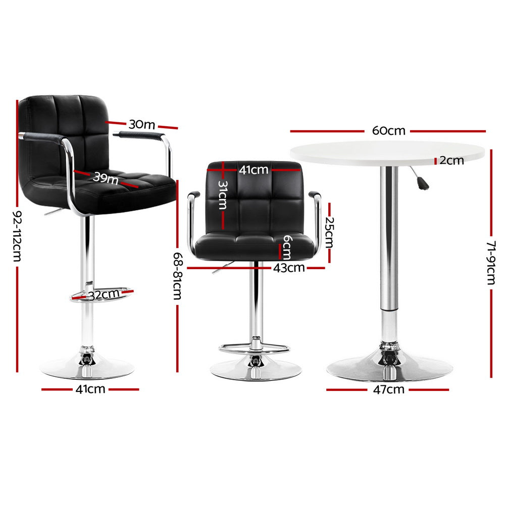 Lucy 3PC Bar Table & Stool Set - Black & White - Homecoze