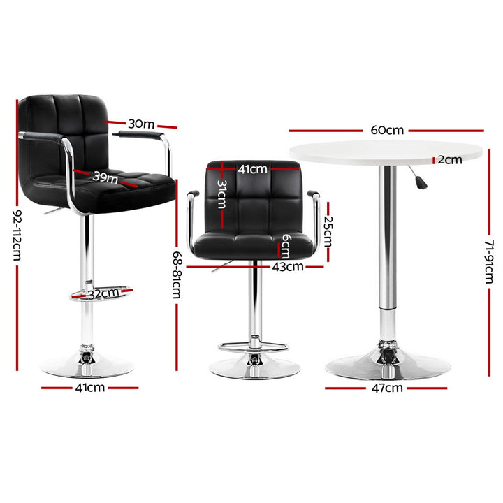 Lucy 3PC Bar Table & Stool Set - Black & White - Homecoze