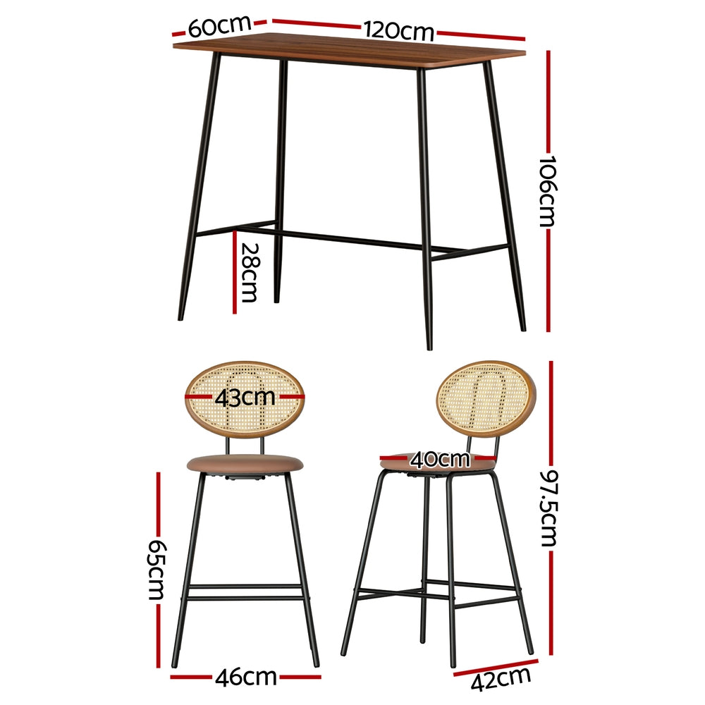 Rosie 3PC Bar Table & Stool Set - Brown & Black - Homecoze