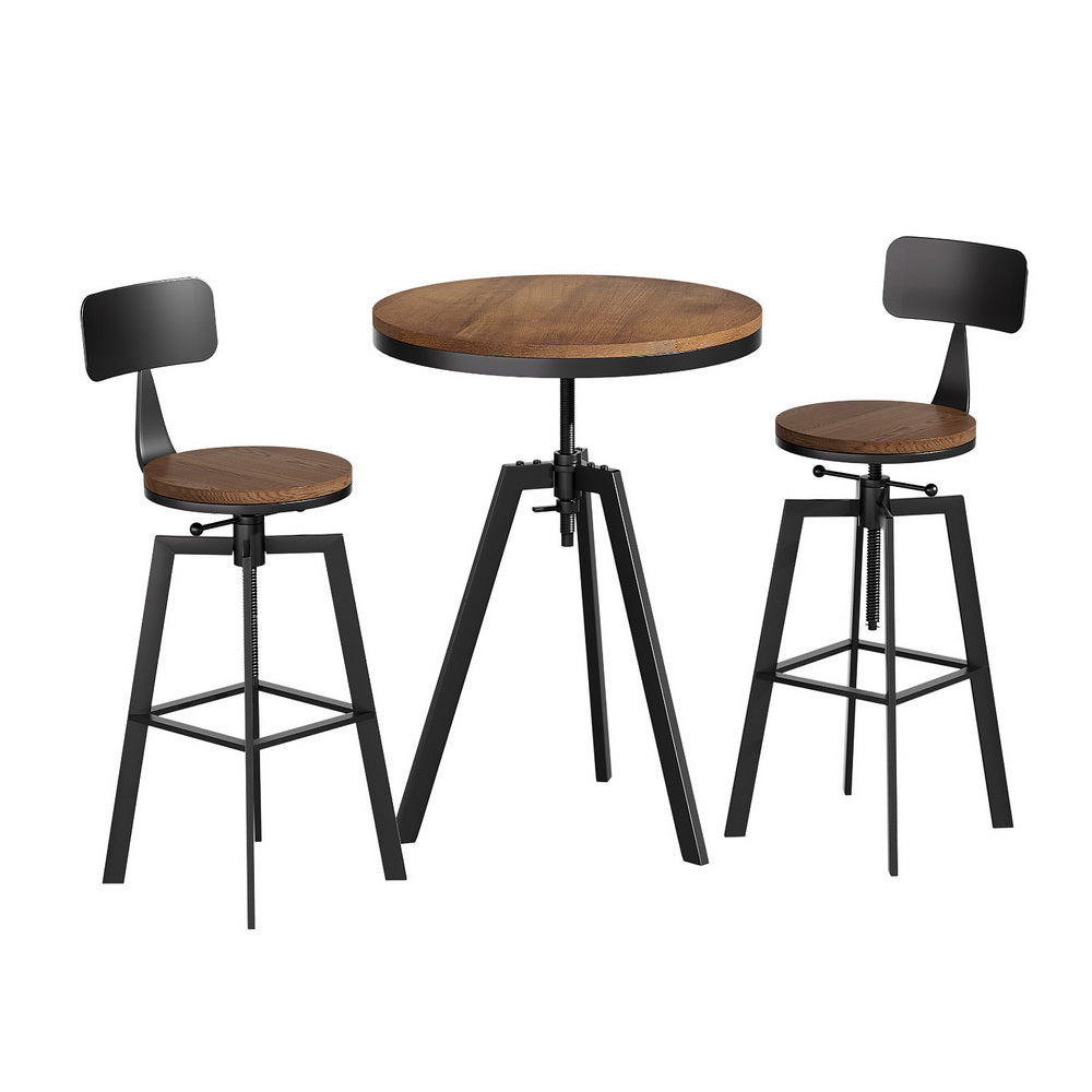 Charlie 3PC Bar Table & Stool Set - Black & Wood - Homecoze