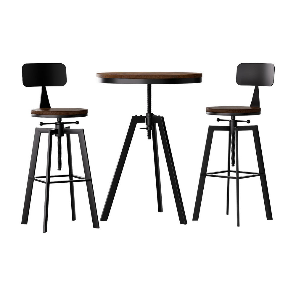 Charlie 3PC Bar Table & Stool Set - Black & Wood - Homecoze