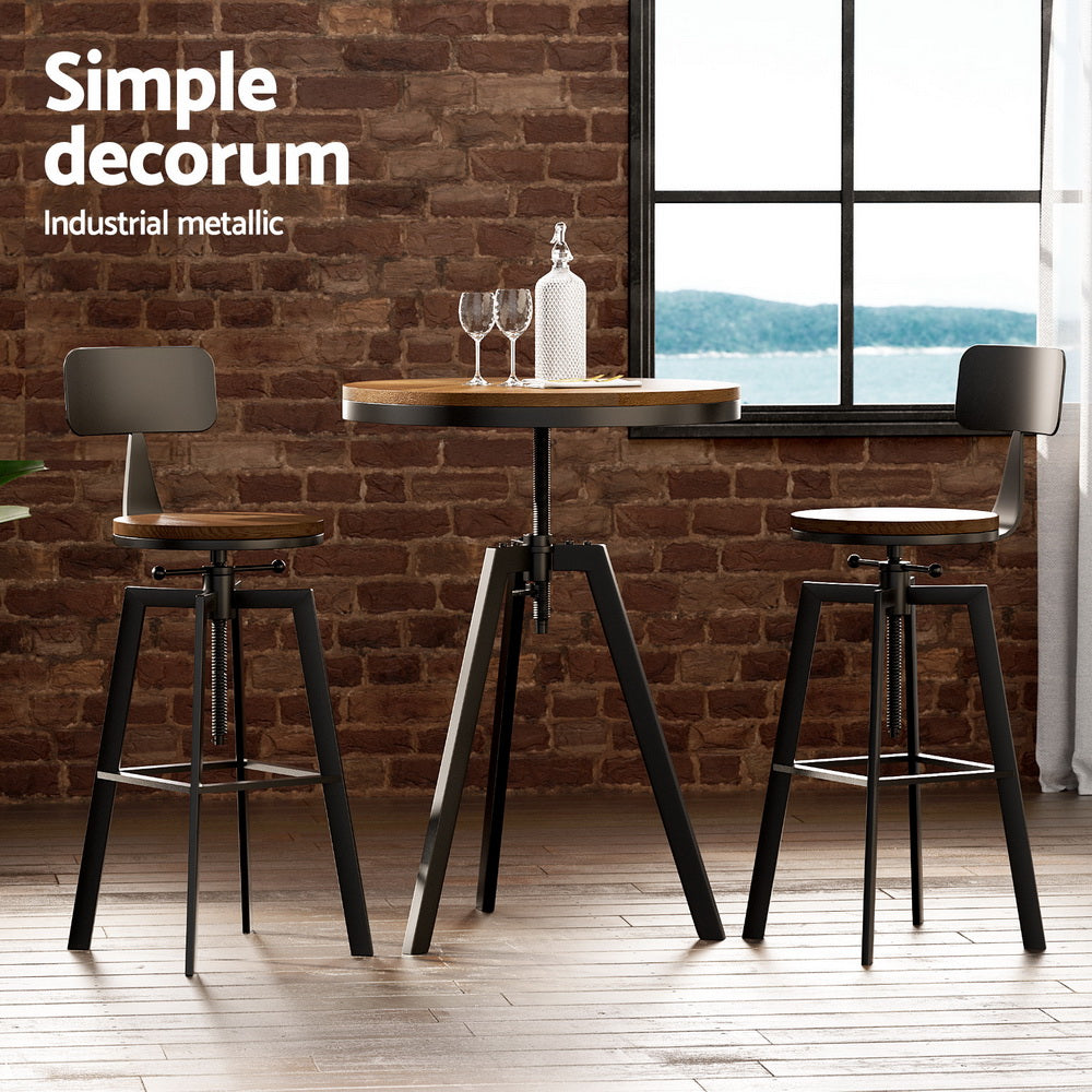 Charlie 3PC Bar Table & Stool Set - Black & Wood - Homecoze