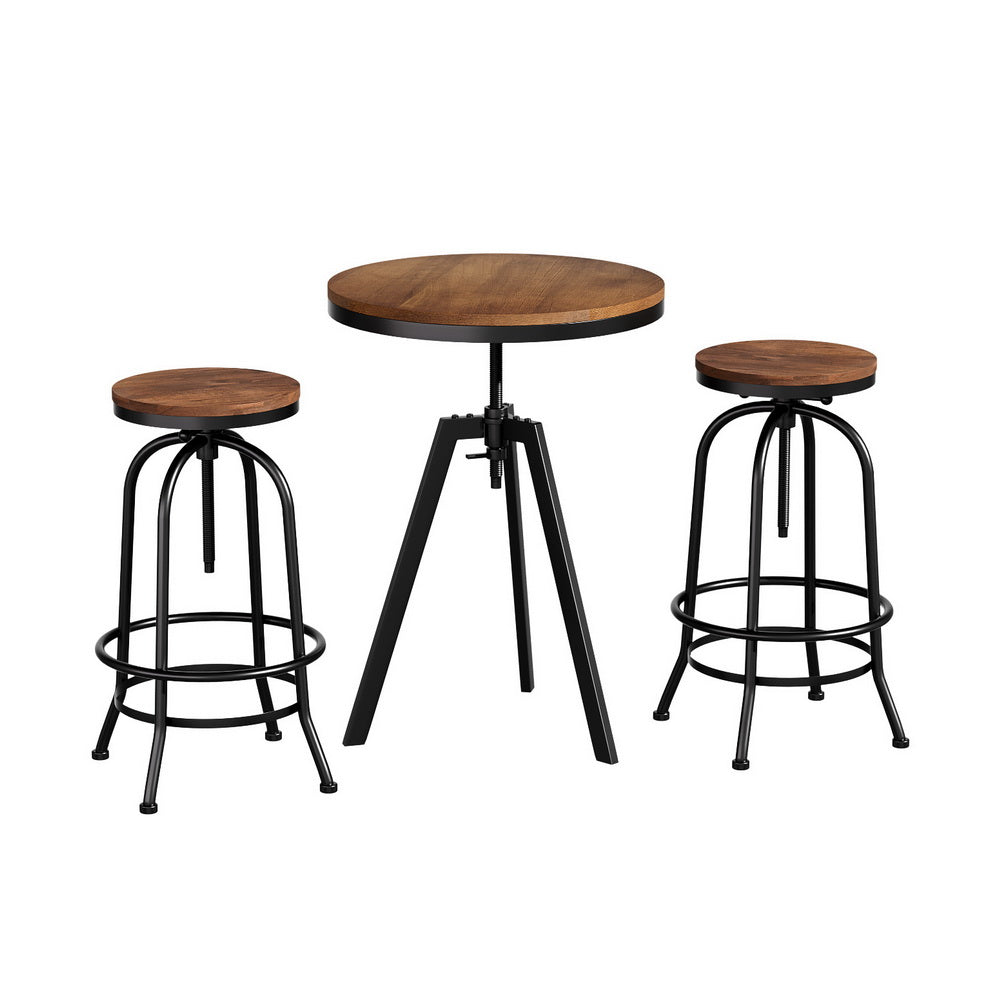 Frankie 3PC Bar Table & Stool Set - Black & Wood - Homecoze