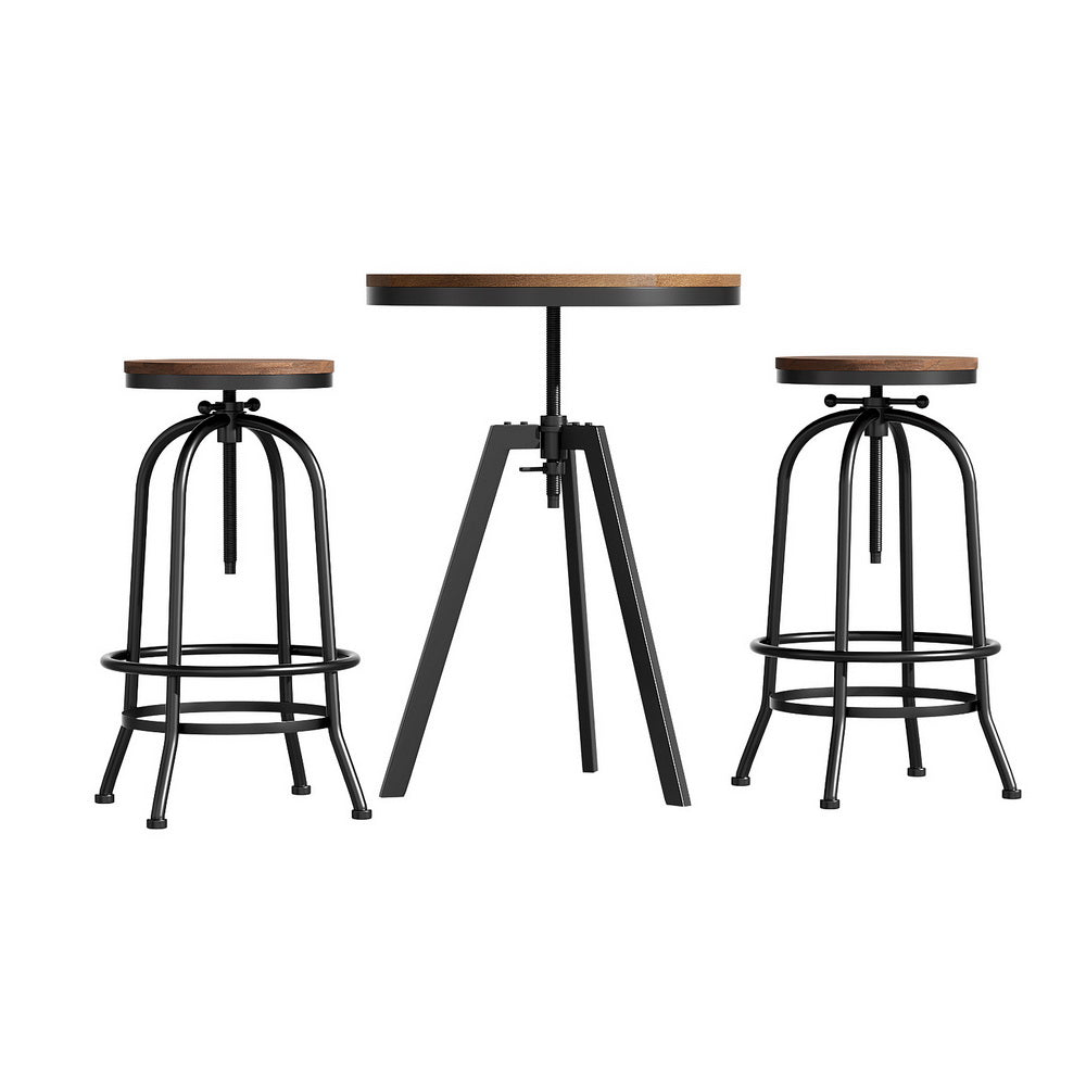 Frankie 3PC Bar Table & Stool Set - Black & Wood - Homecoze