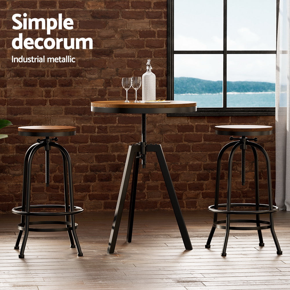 Frankie 3PC Bar Table & Stool Set - Black & Wood - Homecoze