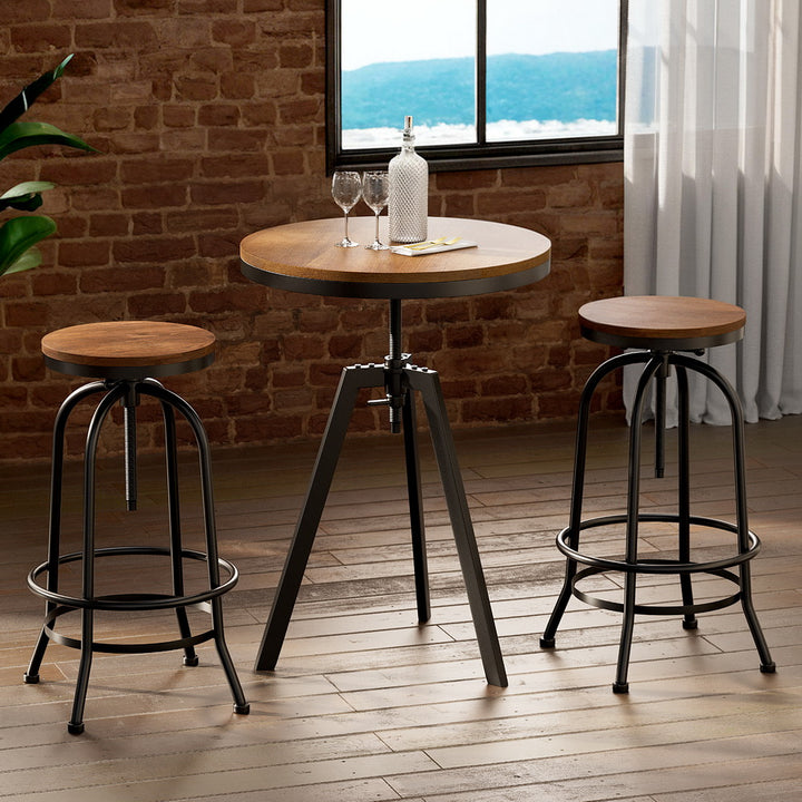 Frankie 3PC Bar Table & Stool Set - Black & Wood - Homecoze