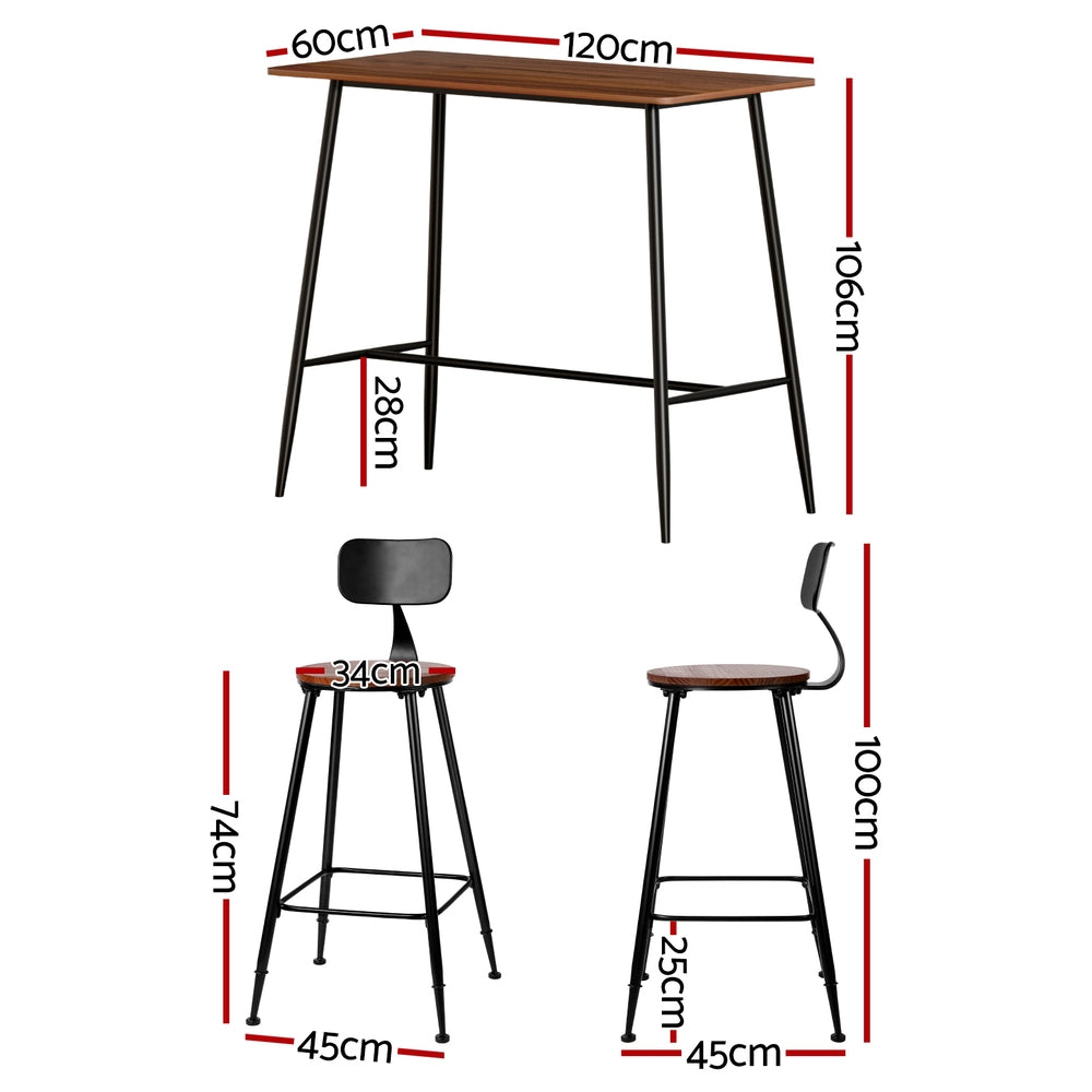 Alex 3PC Bar Table & Stool Set - Brown & Black - Homecoze