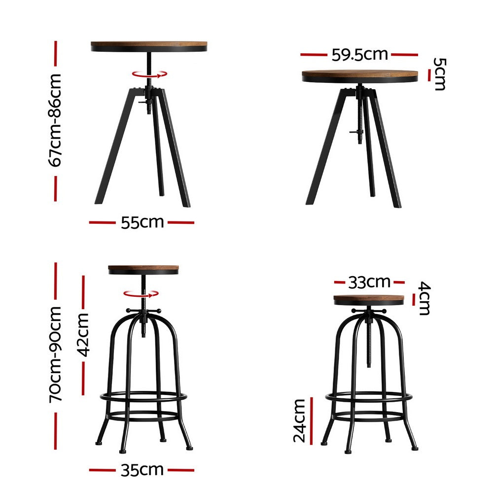 Frankie 3PC Bar Table & Stool Set - Black & Wood - Homecoze