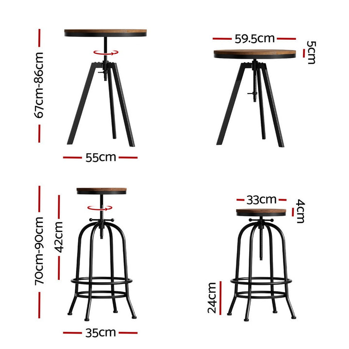 Frankie 3PC Bar Table & Stool Set - Black & Wood - Homecoze