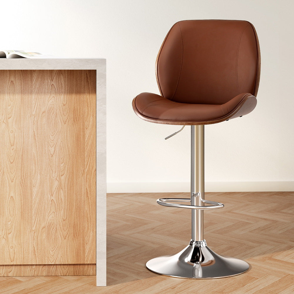 Beau (Single) PU Leather Bar Stool - Brown - Homecoze
