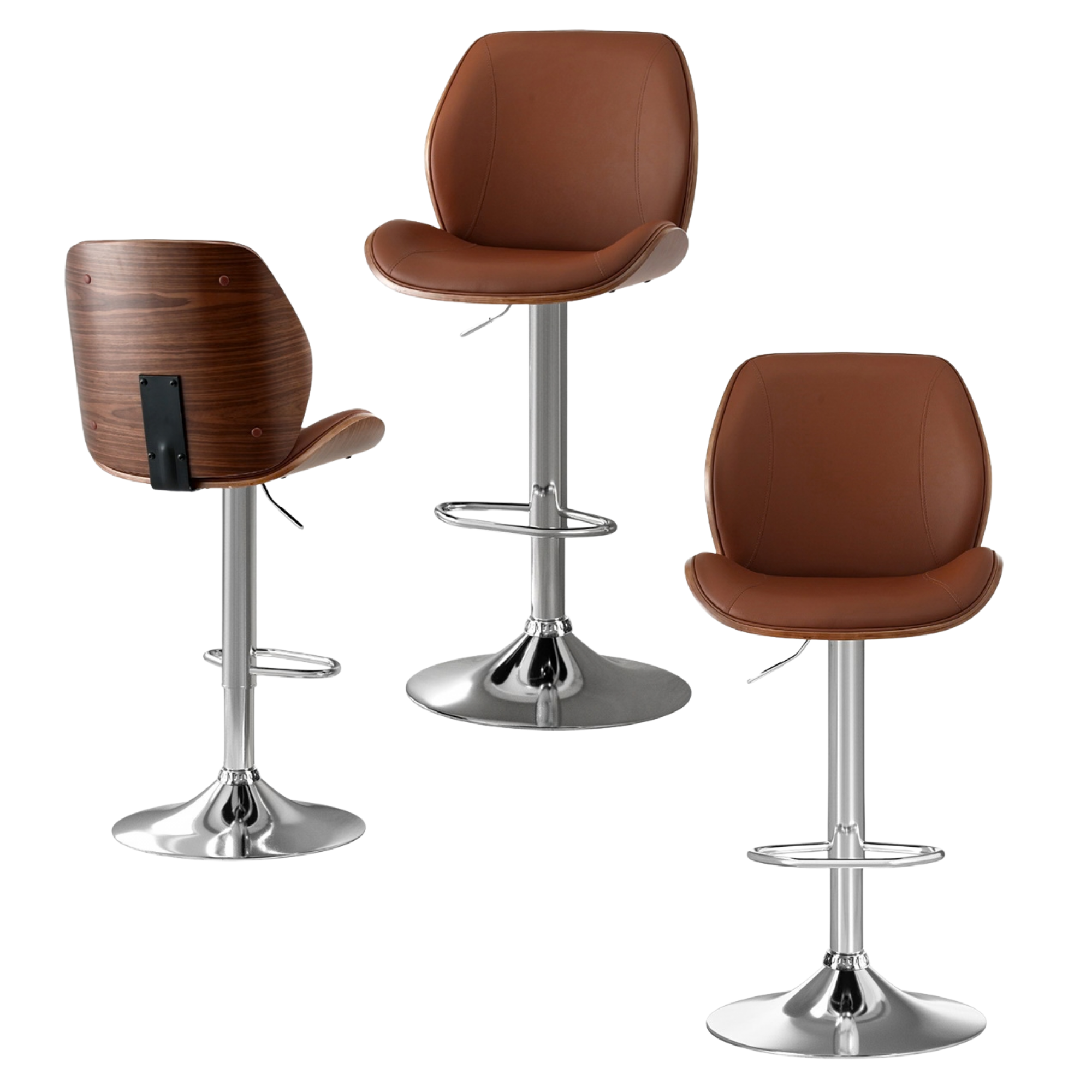 Beau (Set of 3) PU Leather Bar Stools - Brown
