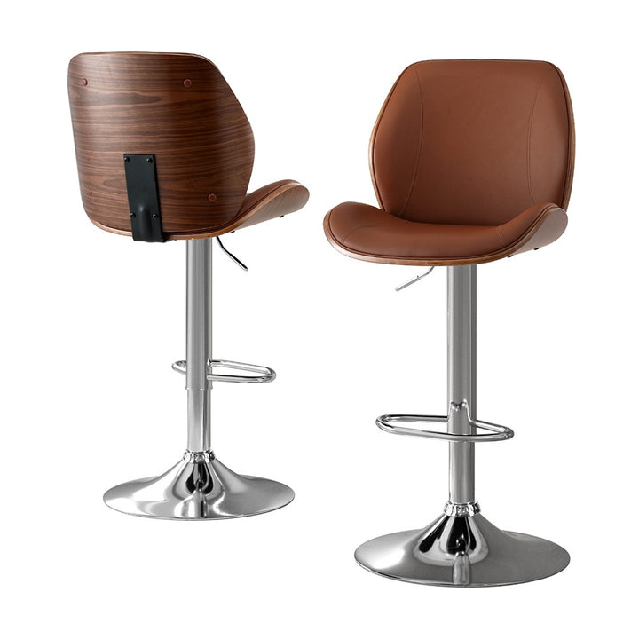 Beau (Set of 2) PU Leather Bar Stools - Brown - Homecoze