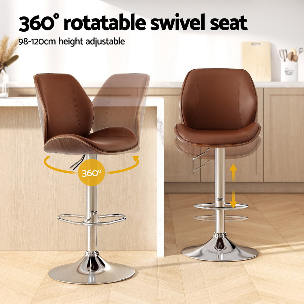 Beau (Set of 2) PU Leather Bar Stools - Brown - Homecoze