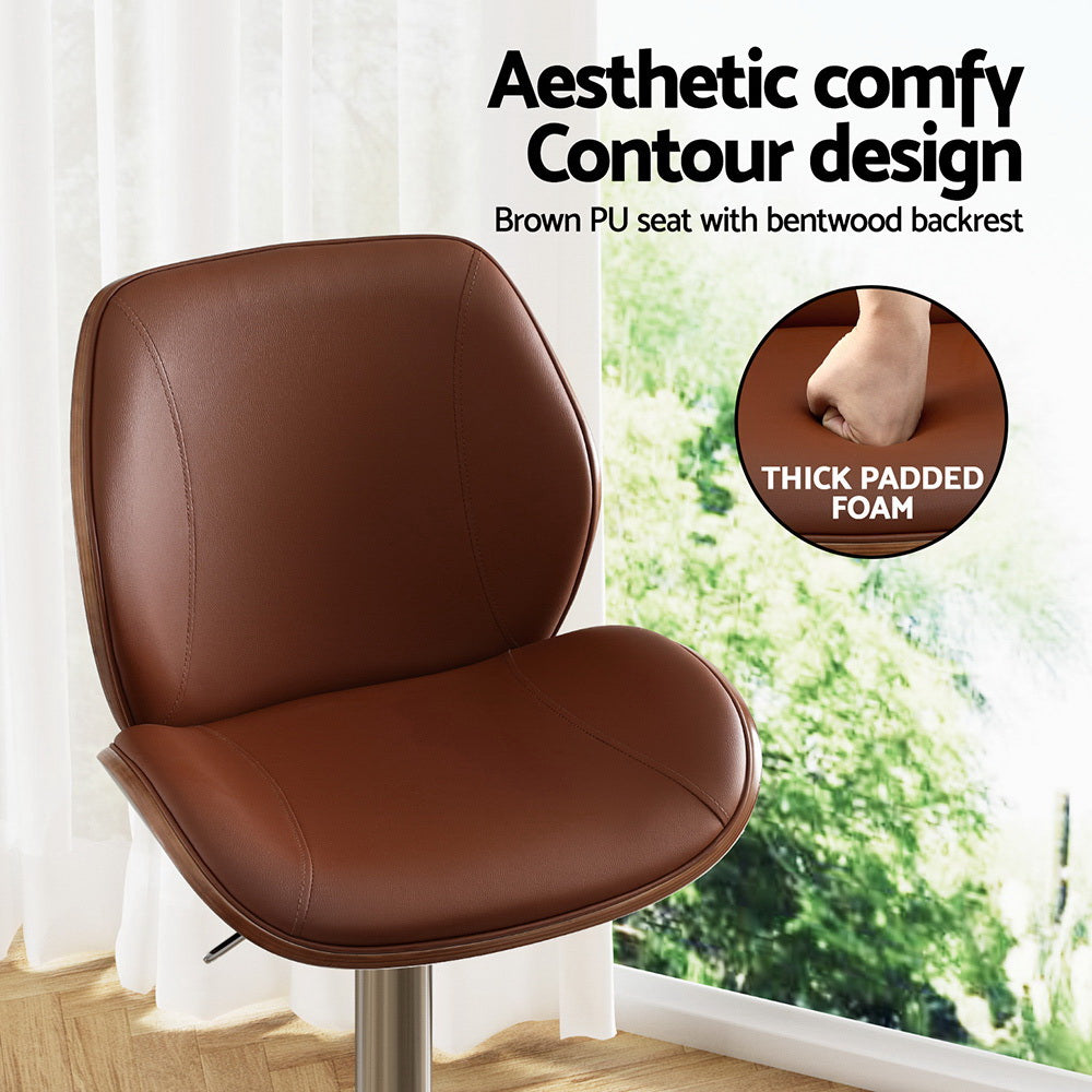 Beau (Set of 2) PU Leather Bar Stools - Brown - Homecoze