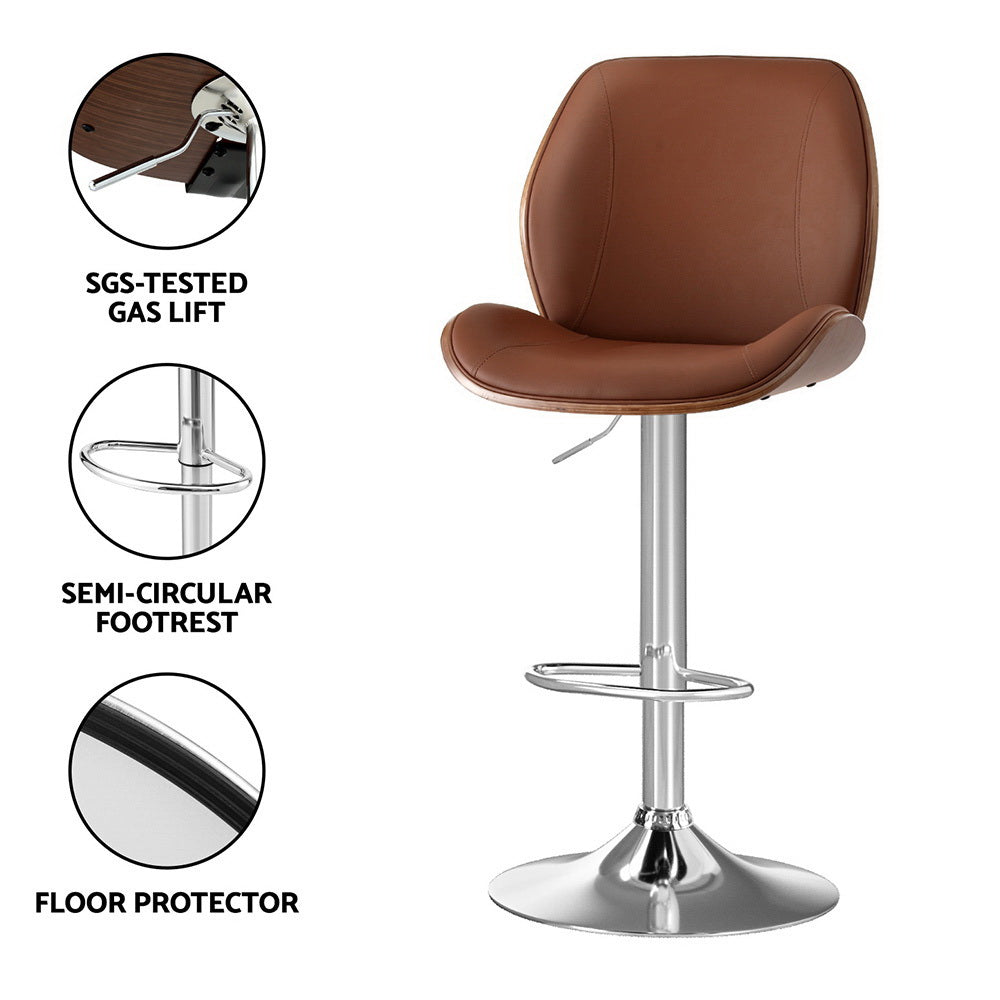 Beau (Set of 2) PU Leather Bar Stools - Brown - Homecoze