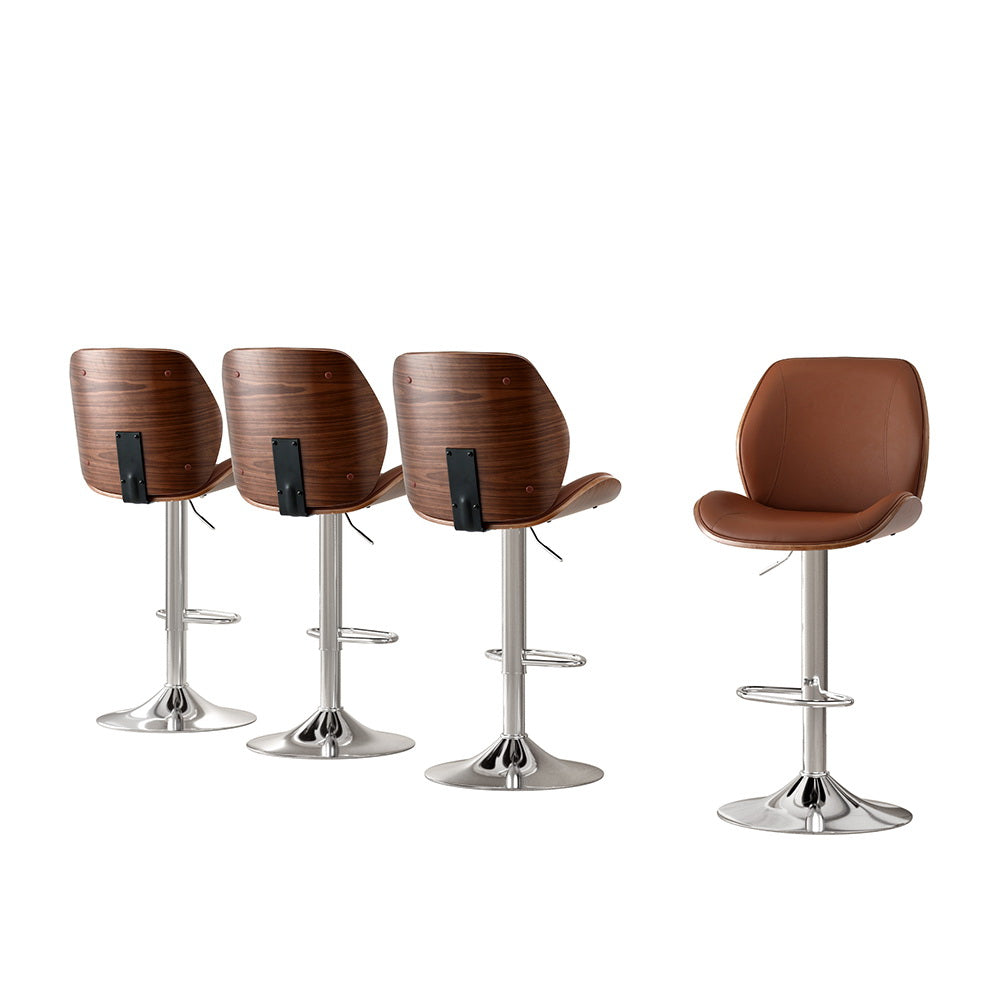 Beau (Set of 4) PU Leather Bar Stools - Brown - Homecoze