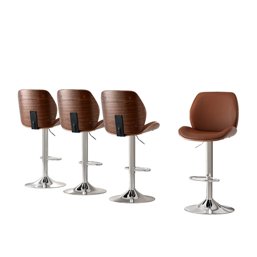 Beau (Set of 4) PU Leather Bar Stools - Brown - Homecoze