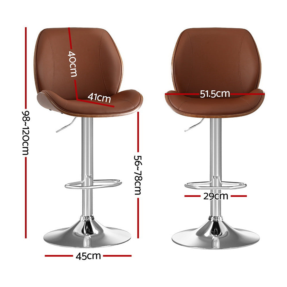 Beau (Set of 2) PU Leather Bar Stools - Brown - Homecoze
