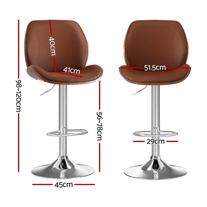 Beau (Set of 2) PU Leather Bar Stools - Brown - Homecoze