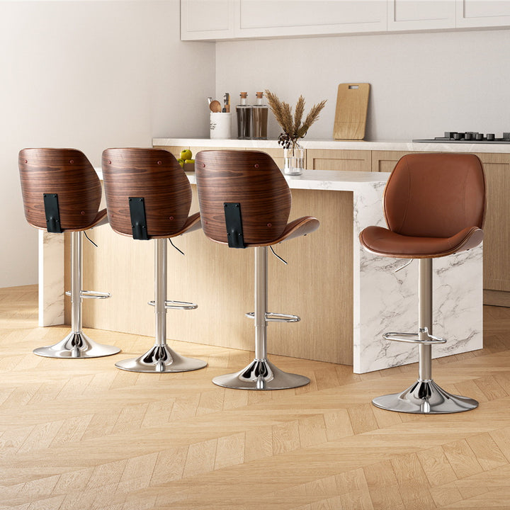 Beau (Set of 4) PU Leather Bar Stools - Brown - Homecoze