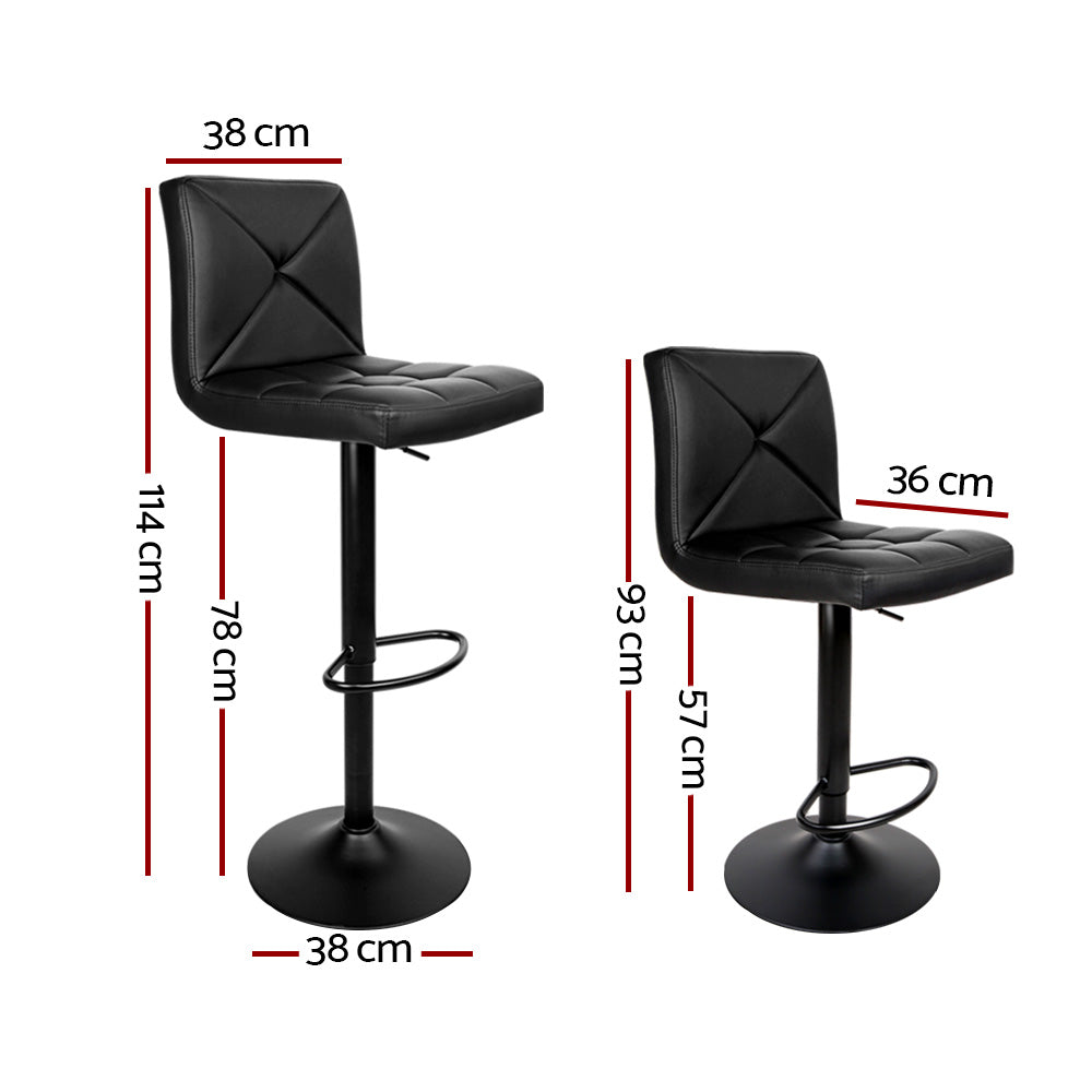 Kelly (Set of 2) PU Leather Bar Stools - Black - Homecoze