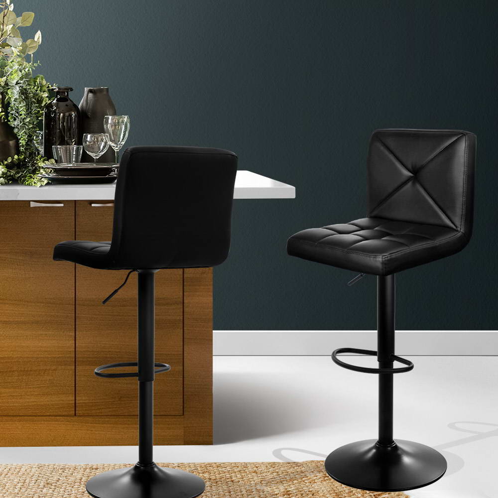 Kelly (Set of 2) PU Leather Bar Stools - Black - Homecoze