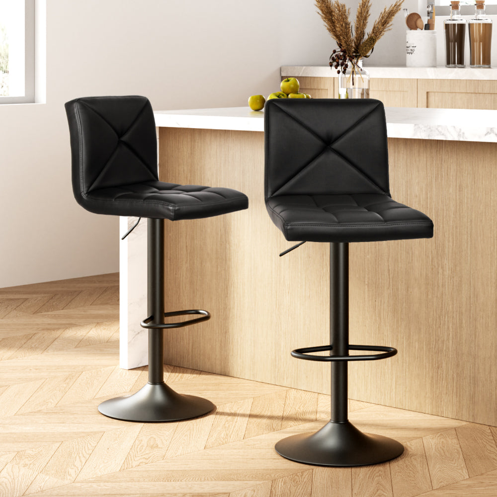 Kelly (Set of 2) PU Leather Bar Stools - Black - Homecoze