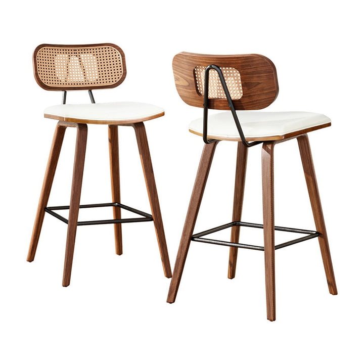 Milla (Set of 2) Rattan Bar Stools 64cm - Walnut - Homecoze