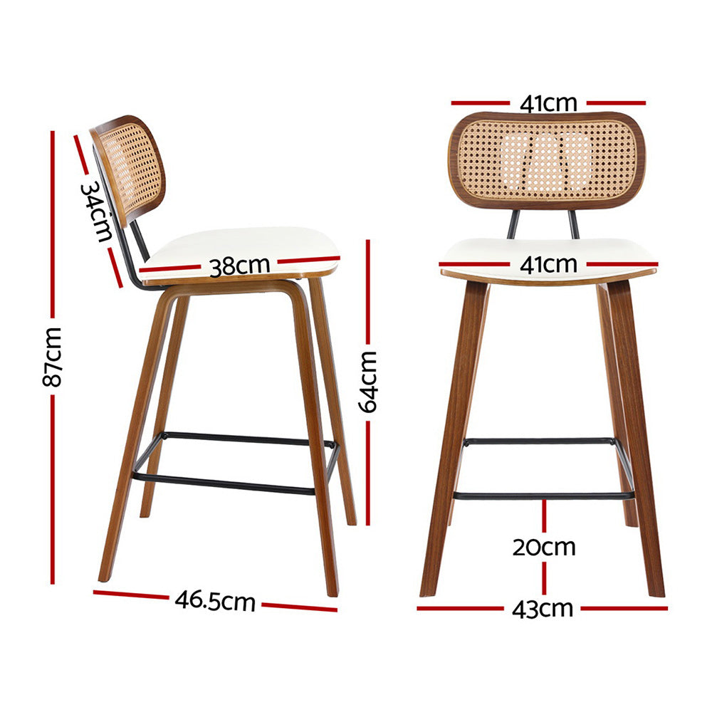 Milla (Set of 2) Rattan Bar Stools 64cm - Walnut - Homecoze